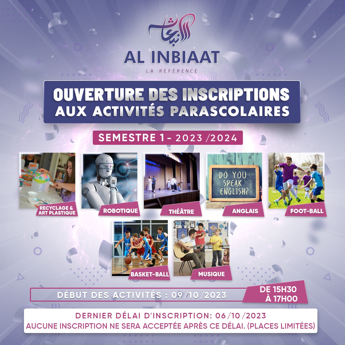 Ouvertures des inscriptions aux activités parascolaires.